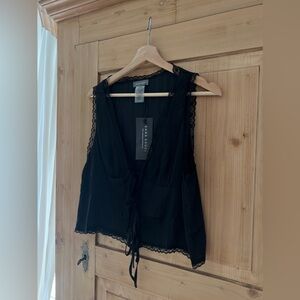 Satin black tie top